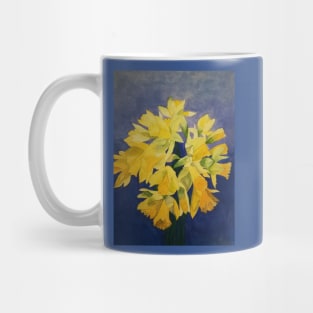 Daffodils watercolour painting with a deep purple blue background. Mug